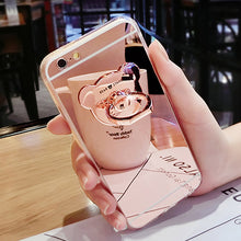 Luxury Soft Mirror With 360 Metal Bear Ring Case Cover For iPhone - myiphonexcase