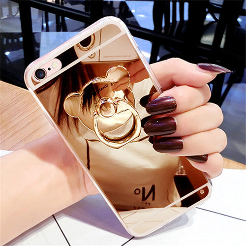 Luxury Soft Mirror With 360 Metal Bear Ring Case Cover For iPhone - myiphonexcase